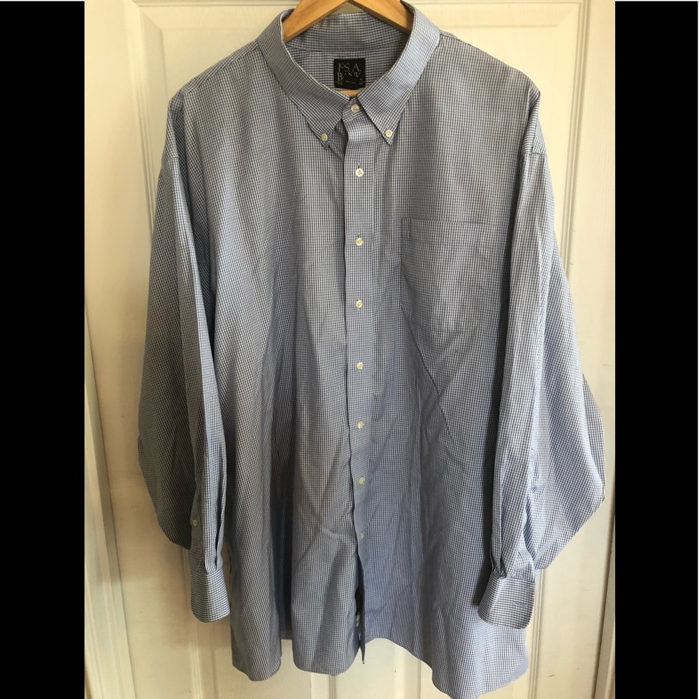 Jos A. Bank, dress shirt with blue lined squares
